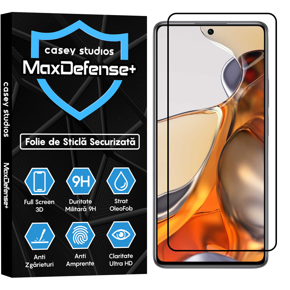 Folie Sticla MaxDefense+ - Xiaomi 11T/11T Pro - Negru