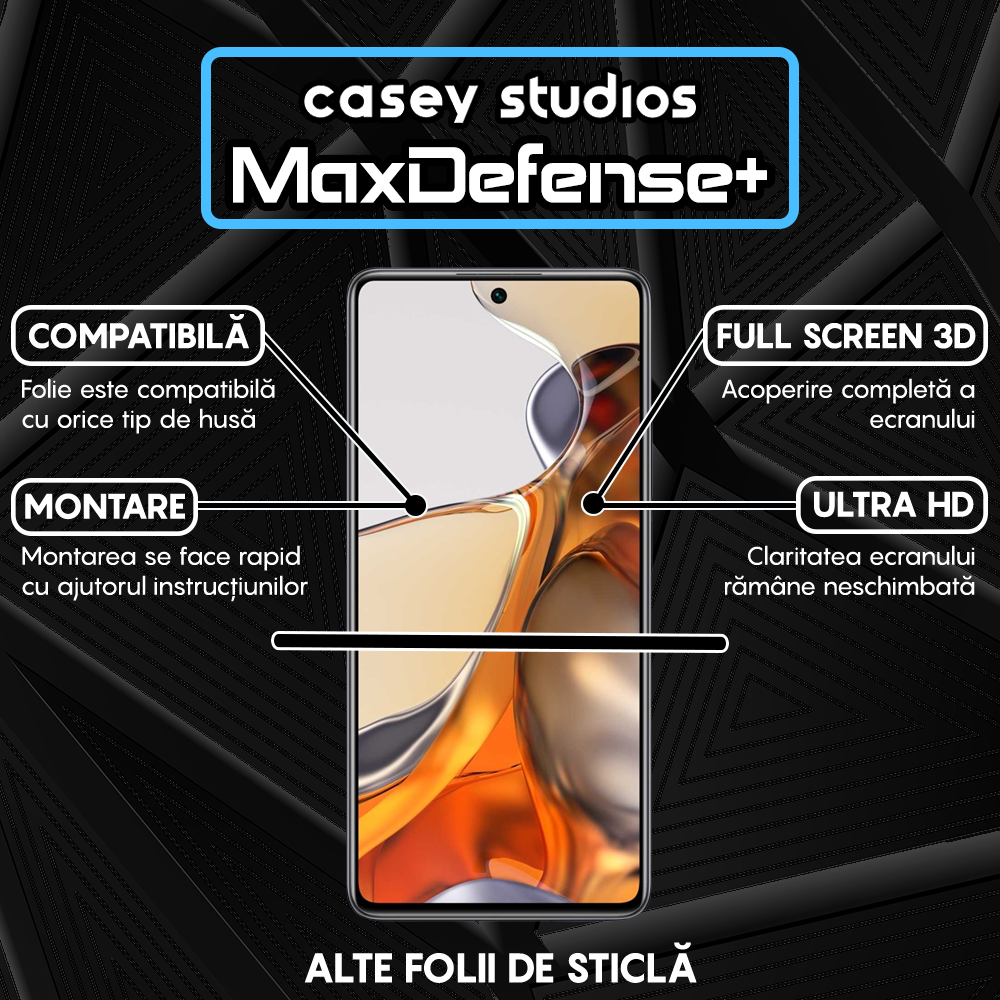 Folie Sticla MaxDefense+ - Xiaomi 11T/11T Pro - Negru
