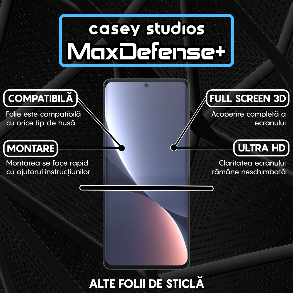 Folie Sticla MaxDefense+ - Xiaomi 12 Pro - Negru