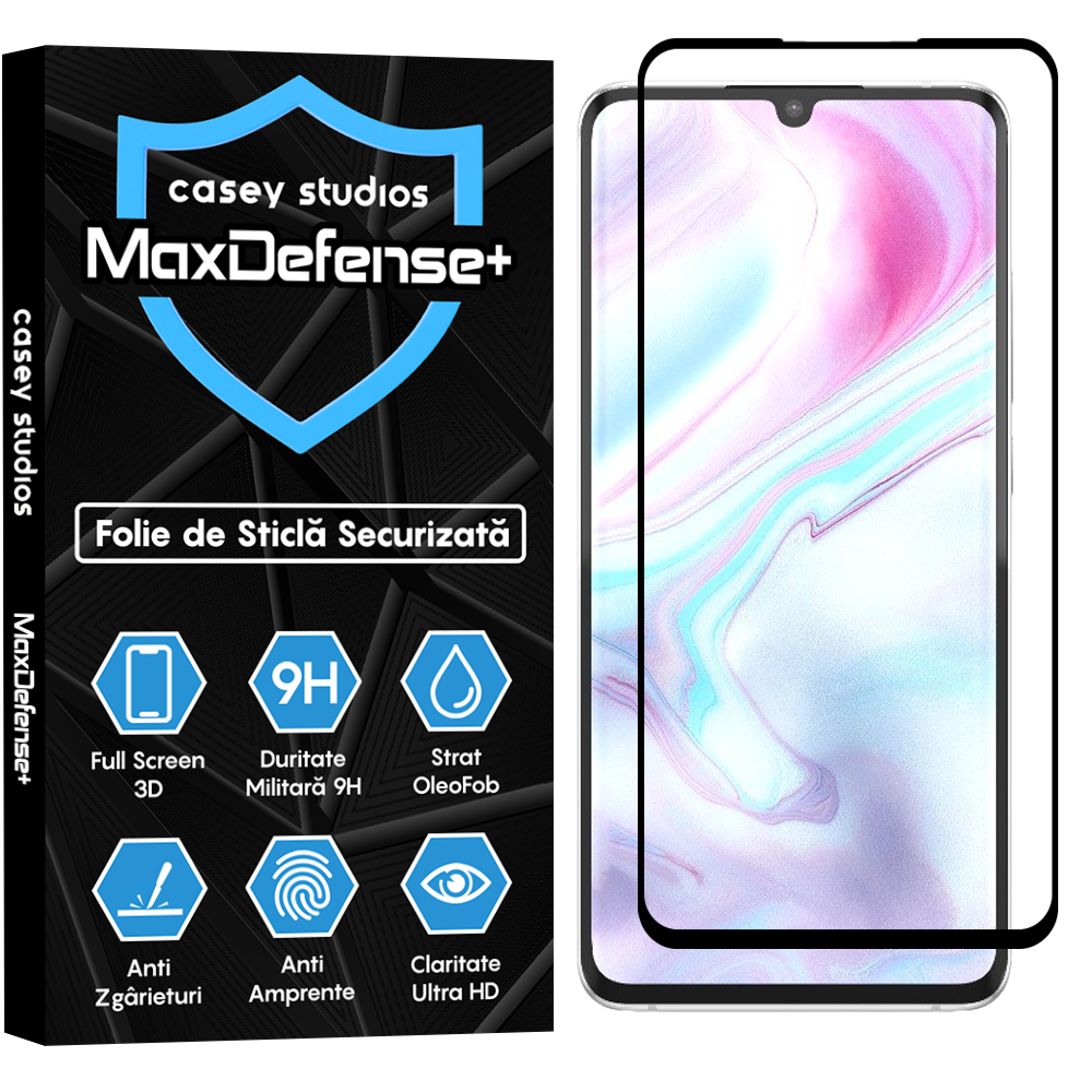 Folie Sticla MaxDefense+ - Xiaomi Mi Note 10/Mi Note 10 Pro - Negru