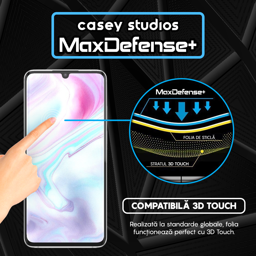 Folie Sticla MaxDefense+ - Xiaomi Mi Note 10/Mi Note 10 Pro - Negru