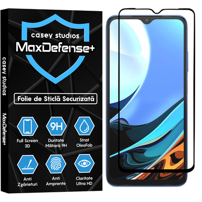 Folie Sticla MaxDefense+ - Xiaomi Poco M3/Redmi 9T - Negru