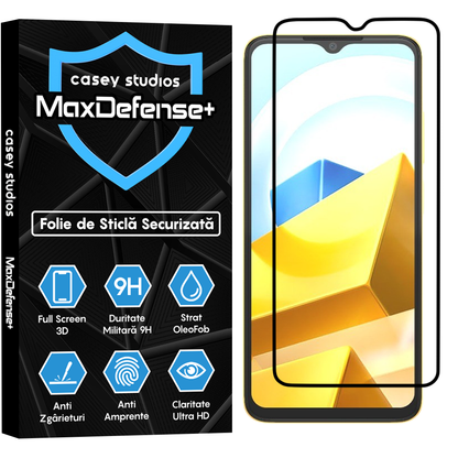 Folie Sticla MaxDefense+ - Xiaomi Poco M5 - Negru