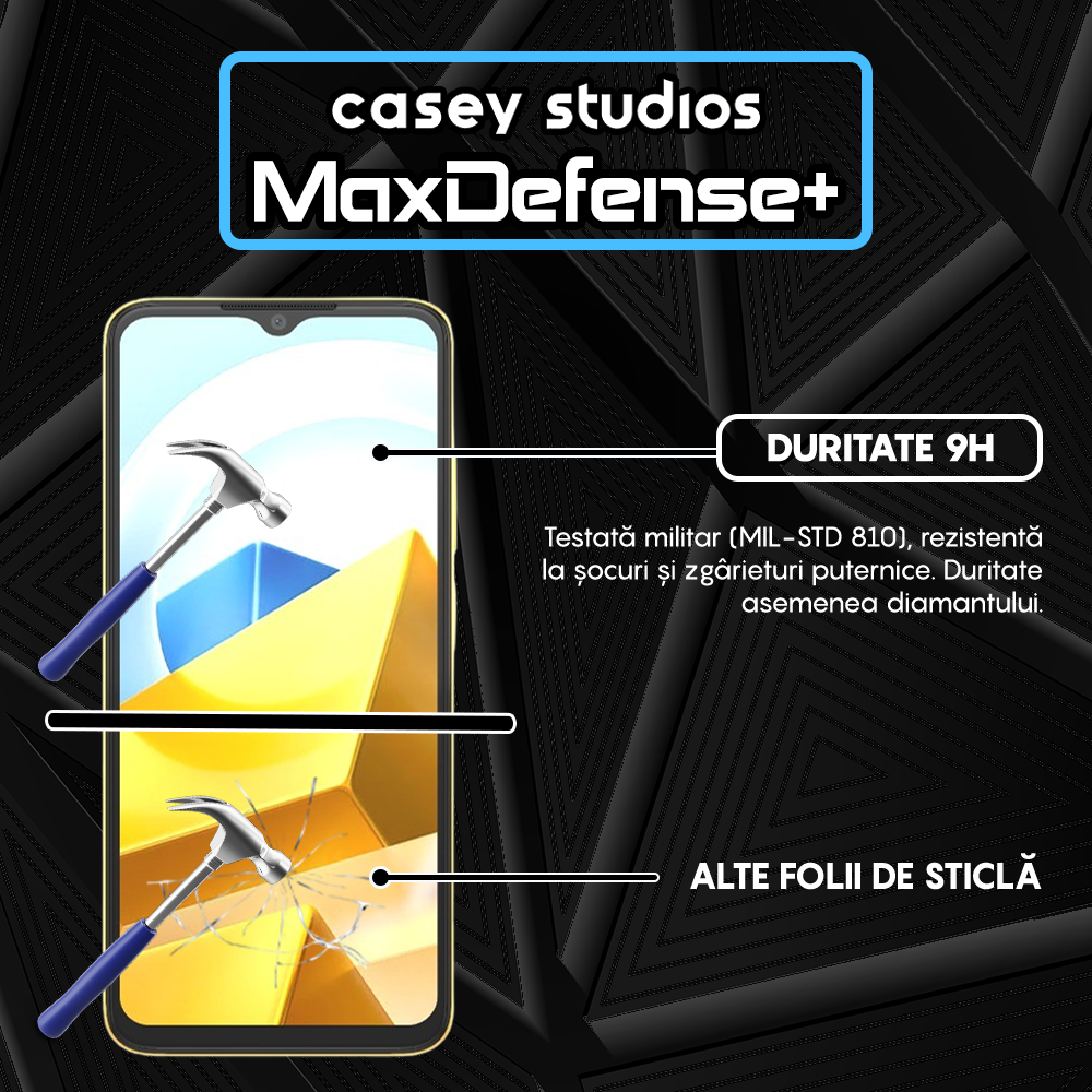 Folie Sticla MaxDefense+ - Xiaomi Poco M5 - Negru