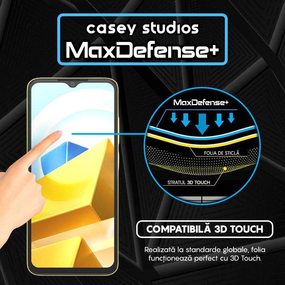 Folie Sticla MaxDefense+ - Xiaomi Poco M5 - Negru