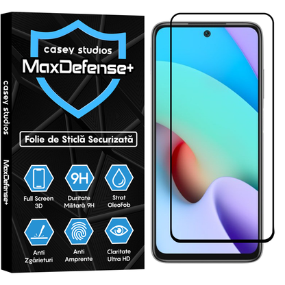 Folie Sticla MaxDefense+ - Xiaomi Redmi 10/Redmi 10 2022 - Negru