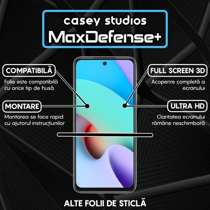 Folie Sticla MaxDefense+ - Xiaomi Redmi 10/Redmi 10 2022 - Negru