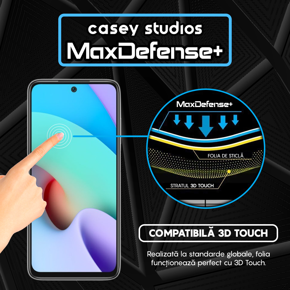 Folie Sticla MaxDefense+ - Xiaomi Redmi 10/Redmi 10 2022 - Negru
