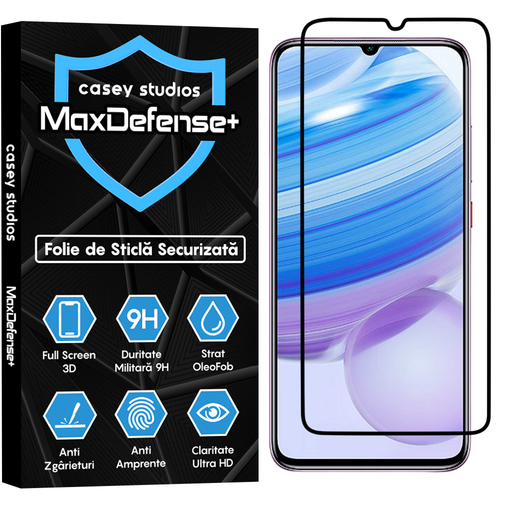 Folie Sticla MaxDefense+ - Xiaomi Redmi 10X 5G/Redmi 10X Pro 5G - Negru
