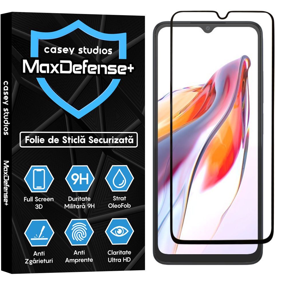 Folie Sticla MaxDefense+ - Xiaomi Redmi 10C/12C - Negru