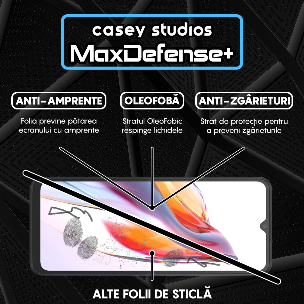 Folie Sticla MaxDefense+ - Xiaomi Redmi 10C/12C - Negru