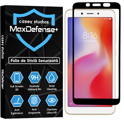 Folie Sticla MaxDefense+ - Xiaomi Redmi 6/Redmi 6A - Negru