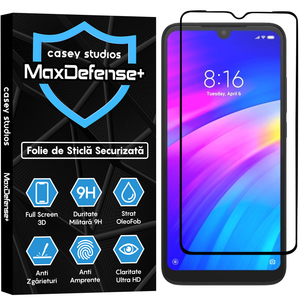Folie Sticla MaxDefense+ - Xiaomi Redmi 7 - Negru