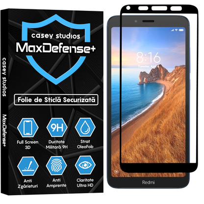Folie Sticla MaxDefense+ - Xiaomi Redmi 7A - Negru