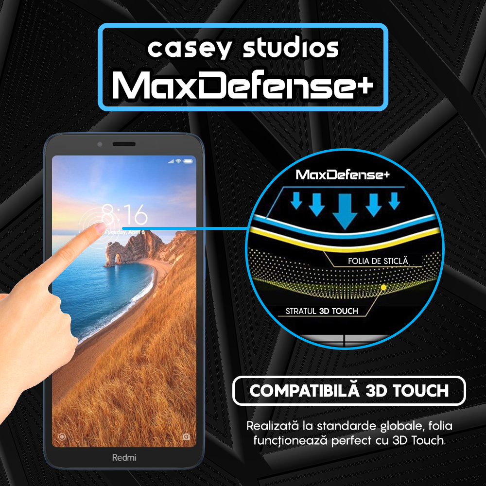 Folie Sticla MaxDefense+ - Xiaomi Redmi 7A - Negru