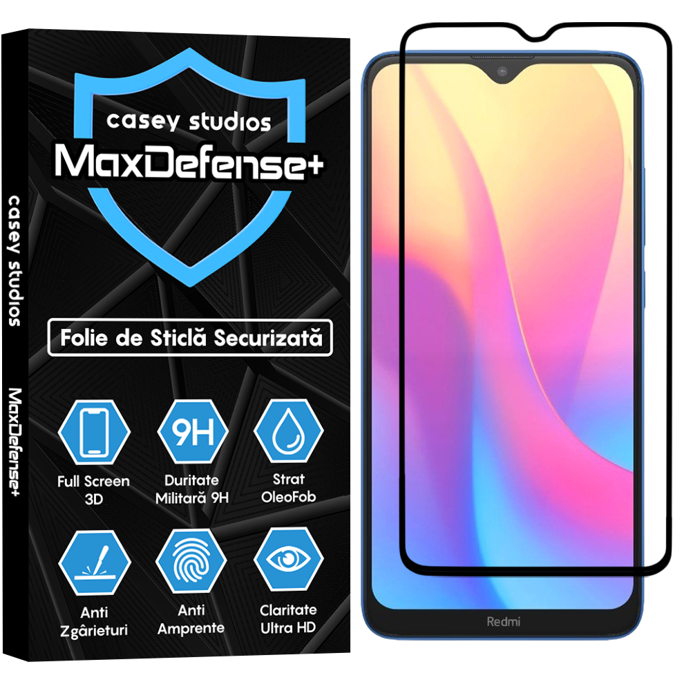Folie Sticla MaxDefense+ - Xiaomi Redmi 8/Redmi 8A - Negru