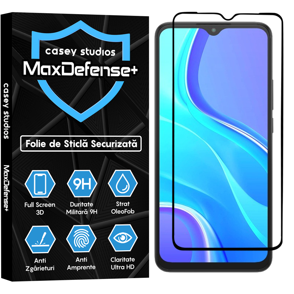 Folie Sticla MaxDefense+ - Xiaomi Redmi 9 - Negru
