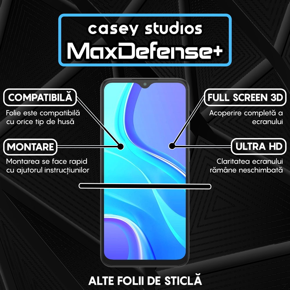 Folie Sticla MaxDefense+ - Xiaomi Redmi 9 - Negru
