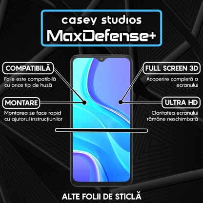 Folie Sticla MaxDefense+ - Xiaomi Redmi 9 - Negru
