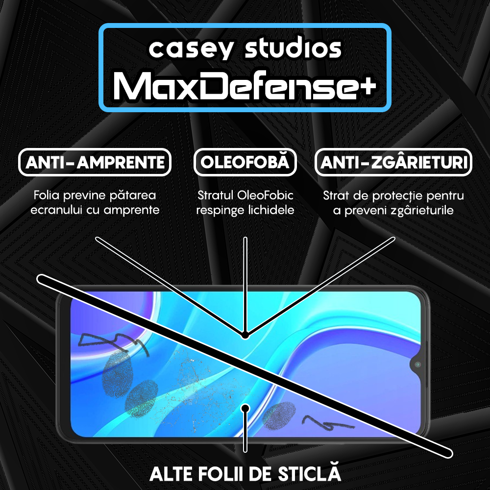 Folie Sticla MaxDefense+ - Xiaomi Redmi 9 - Negru