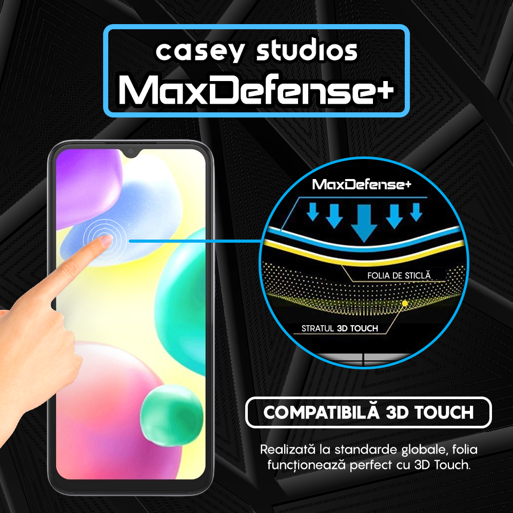 Folie Sticla MaxDefense+ - Xiaomi Redmi 9A/Redmi 9C NFC/Redmi 9C/Redmi 9AT/Redmi 10A - Negru