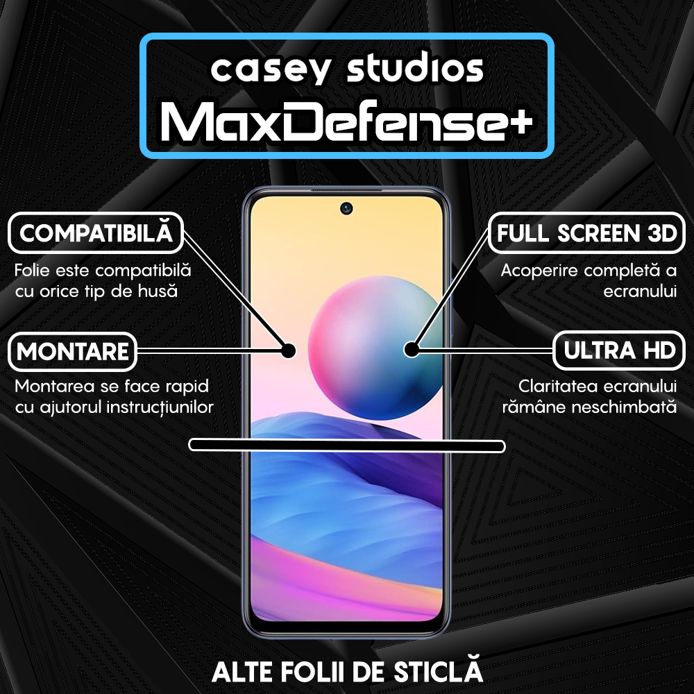 Folie Sticla MaxDefense+ - Xiaomi Poco M5s/Redmi Note 10 4G/Redmi Note 10S - Negru