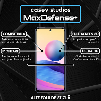 Folie Sticla MaxDefense+ - Xiaomi Poco M5s/Redmi Note 10 4G/Redmi Note 10S - Negru