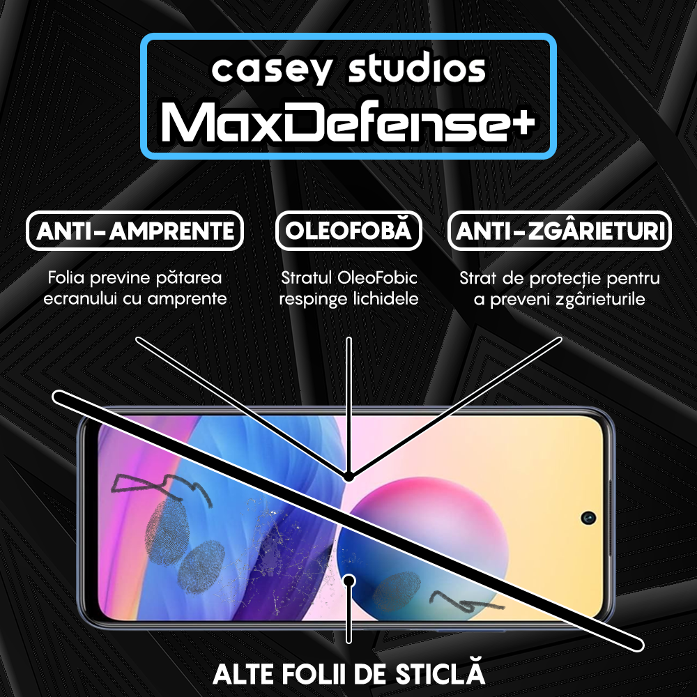 Folie Sticla MaxDefense+ - Xiaomi Poco M5s/Redmi Note 10 4G/Redmi Note 10S - Negru