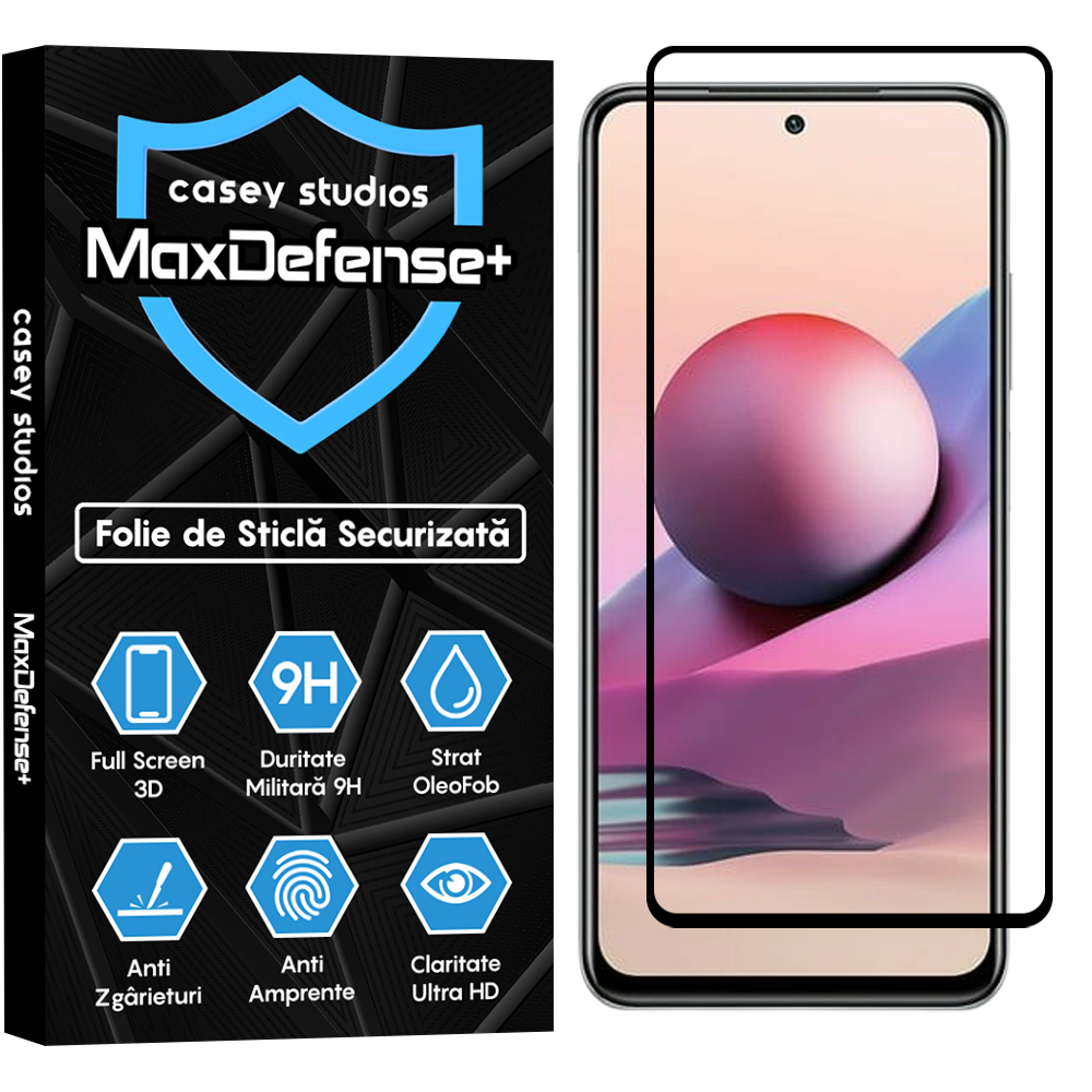 Folie Sticla MaxDefense+ - Xiaomi Redmi Note 10 Pro/Redmi Note 10 Pro Max - Negru