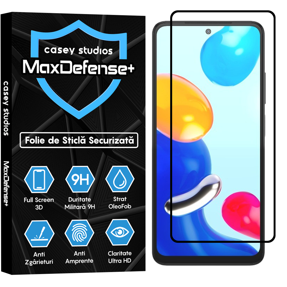 Folie Sticla MaxDefense+ - Xiaomi Poco M4 Pro 4G/Redmi Note 11/Redmi Note 11S - Negru
