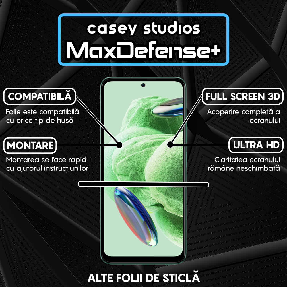 Folie Sticla MaxDefense+ - Xiaomi Redmi Note 12 4G/Redmi Note 12 5G/Poco X5 - Negru