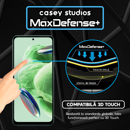 Folie Sticla MaxDefense+ - Xiaomi Redmi Note 12 4G/Redmi Note 12 5G/Poco X5 - Negru