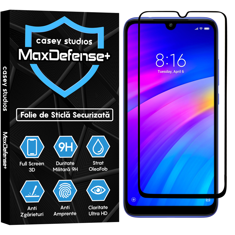 Folie Sticla MaxDefense+ - Xiaomi Redmi Note 7/Redmi Note 7 Pro - Negru