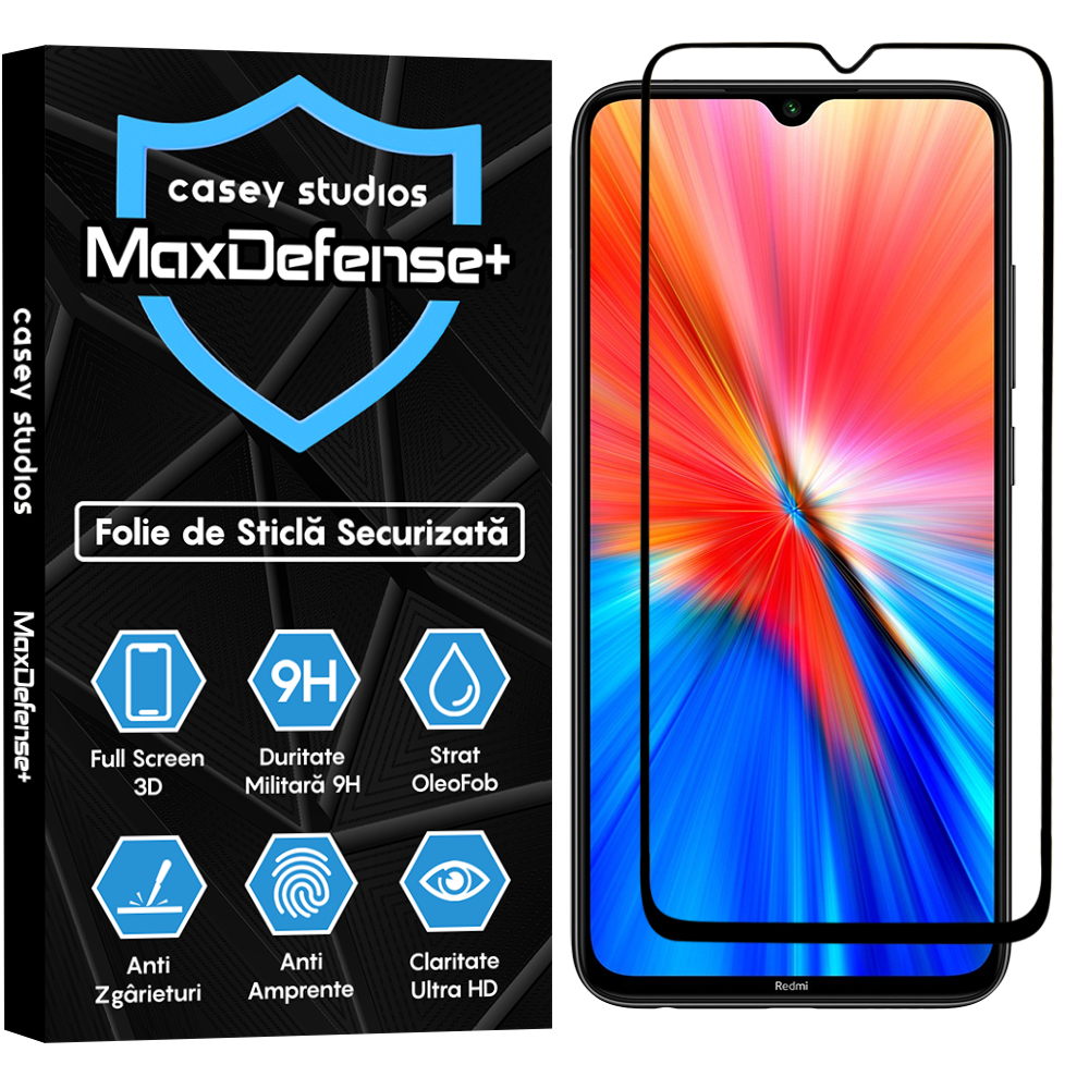 Folie Sticla MaxDefense+ - Xiaomi Redmi Note 8/Redmi Note 8 2021 - Negru