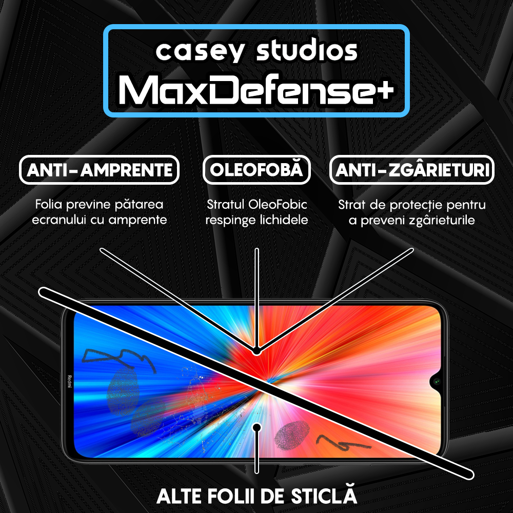 Folie Sticla MaxDefense+ - Xiaomi Redmi Note 8/Redmi Note 8 2021 - Negru