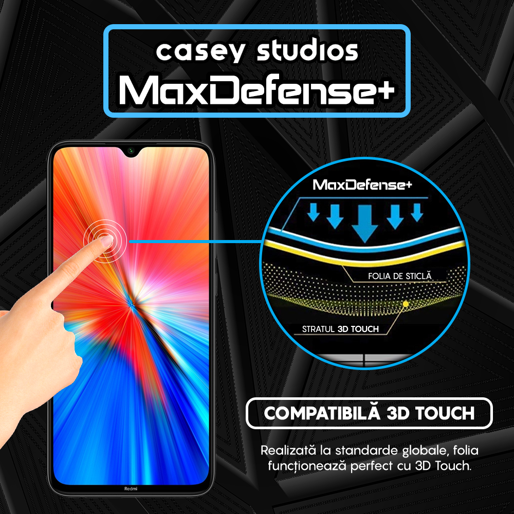 Folie Sticla MaxDefense+ - Xiaomi Redmi Note 8/Redmi Note 8 2021 - Negru