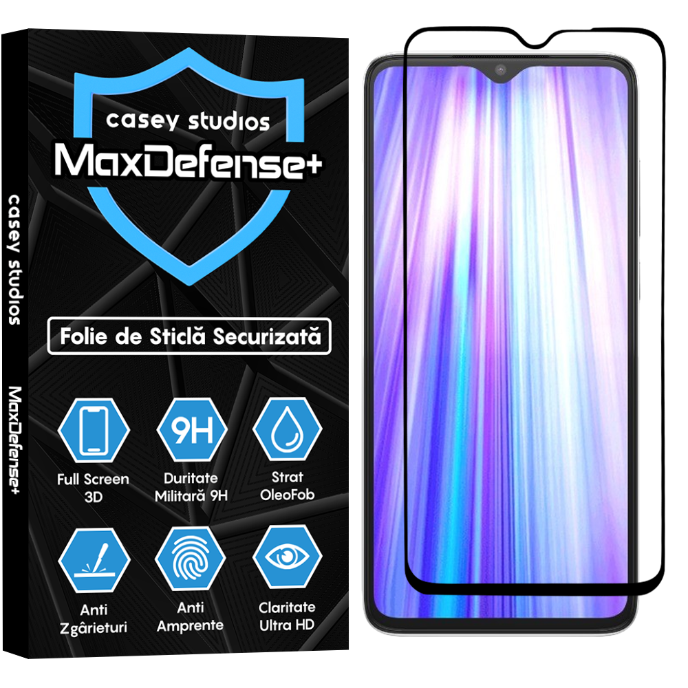 Folie Sticla MaxDefense+ - Xiaomi Redmi Note 8 Pro - Negru