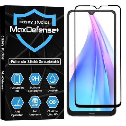 Folie Sticla MaxDefense+ - Xiaomi Redmi Note 8T - Negru