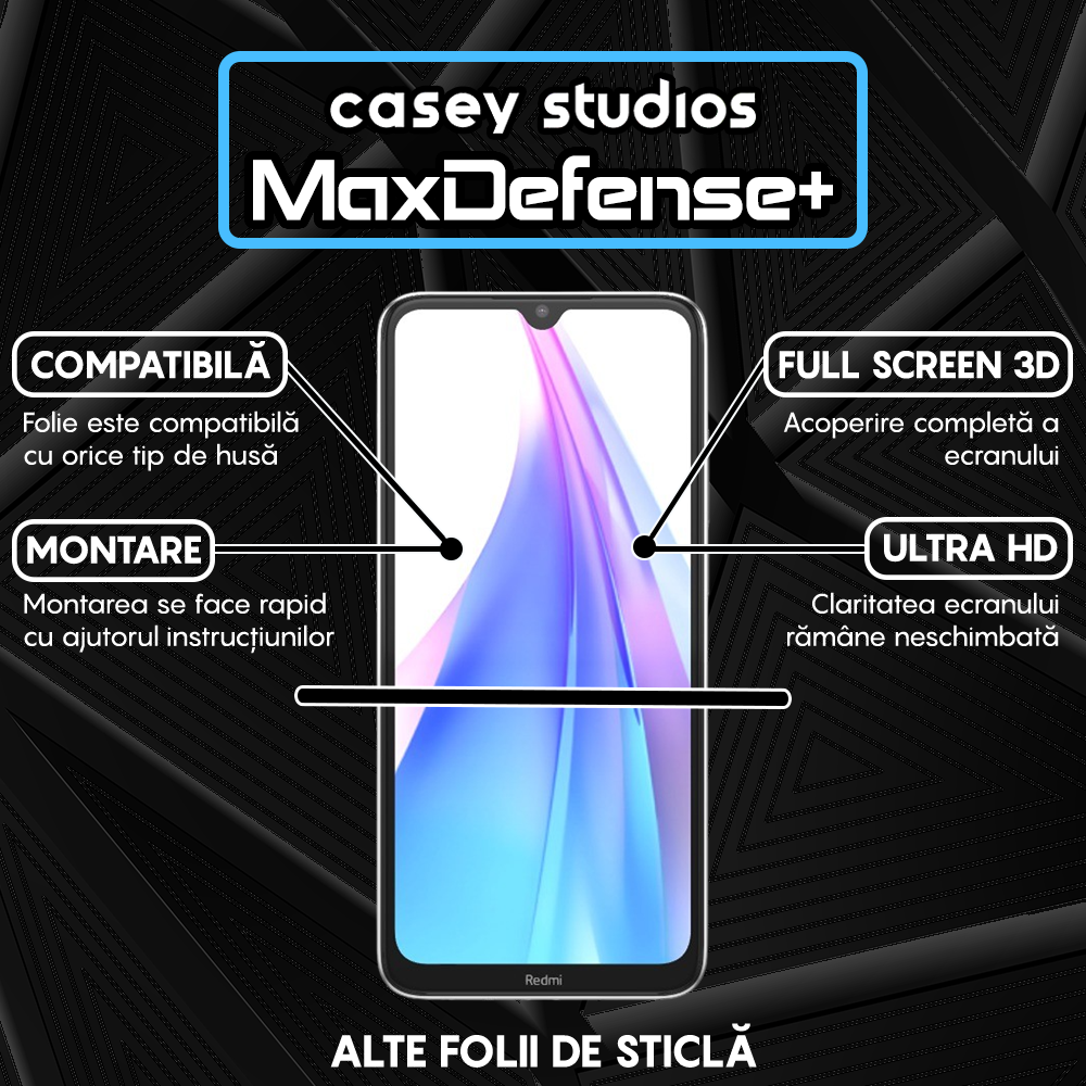 Folie Sticla MaxDefense+ - Xiaomi Redmi Note 8T - Negru