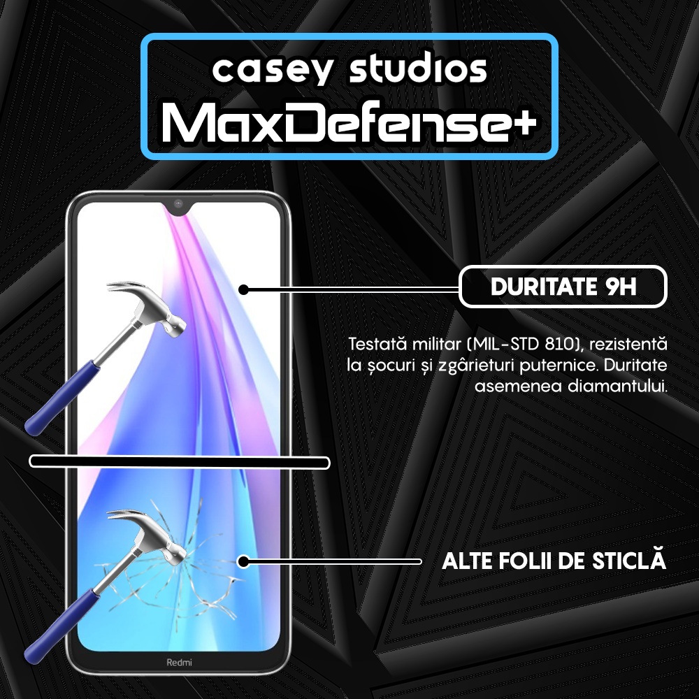 Folie Sticla MaxDefense+ - Xiaomi Redmi Note 8T - Negru