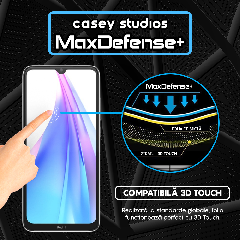 Folie Sticla MaxDefense+ - Xiaomi Redmi Note 8T - Negru