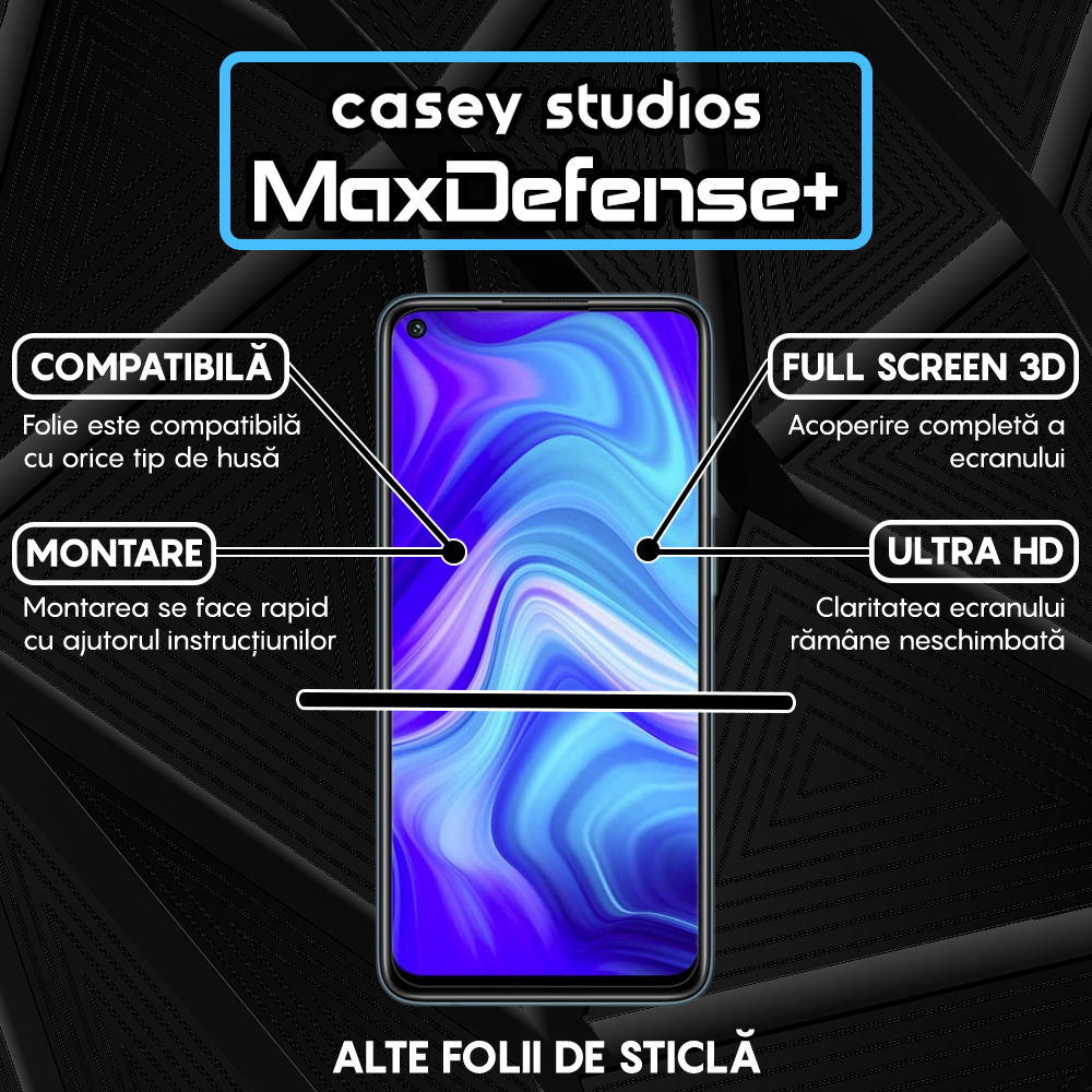 Folie Sticla MaxDefense+ - Xiaomi Redmi Note 9/Redmi 10X 4G - Negru
