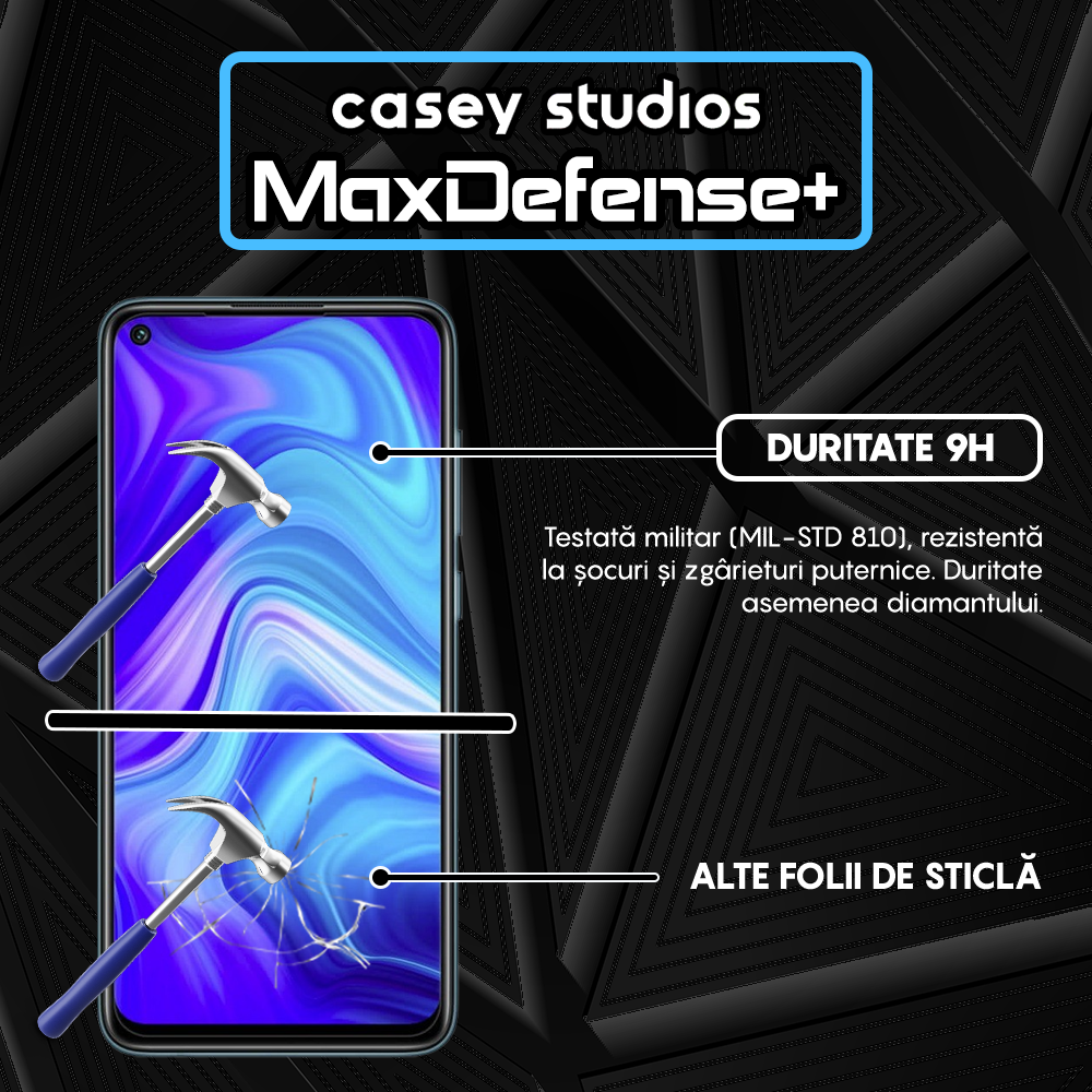 Folie Sticla MaxDefense+ - Xiaomi Redmi Note 9/Redmi 10X 4G - Negru