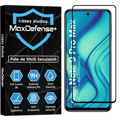 Folie Sticla MaxDefense+ - Xiaomi Redmi Note 9 Pro/Redmi Note 9 Pro Max/Redmi Note 9S - Negru