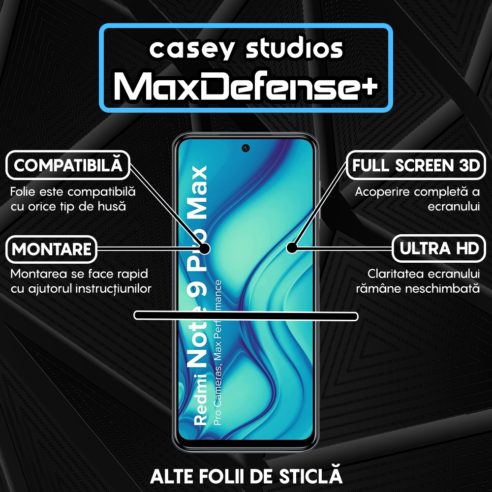 Folie Sticla MaxDefense+ - Xiaomi Redmi Note 9 Pro/Redmi Note 9 Pro Max/Redmi Note 9S - Negru