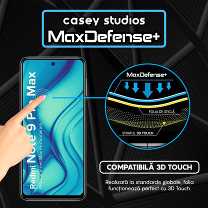 Folie Sticla MaxDefense+ - Xiaomi Redmi Note 9 Pro/Redmi Note 9 Pro Max/Redmi Note 9S - Negru