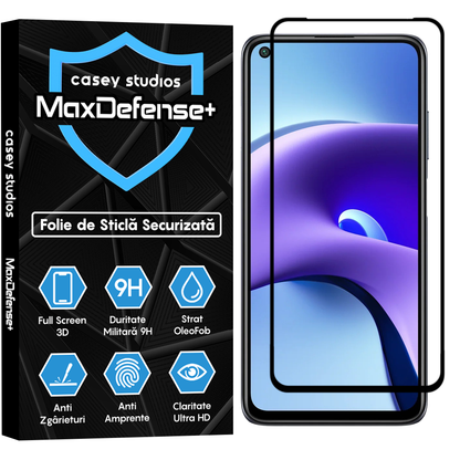 Folie Sticla MaxDefense+ - Xiaomi Redmi Note 9T/Redmi Note 9T 5G - Negru
