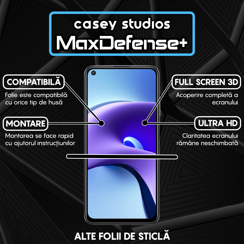 Folie Sticla MaxDefense+ - Xiaomi Redmi Note 9T/Redmi Note 9T 5G - Negru