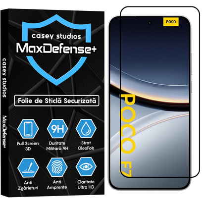 Folie Sticla MaxDefense+ - Xiaomi Poco F7 - Negru
