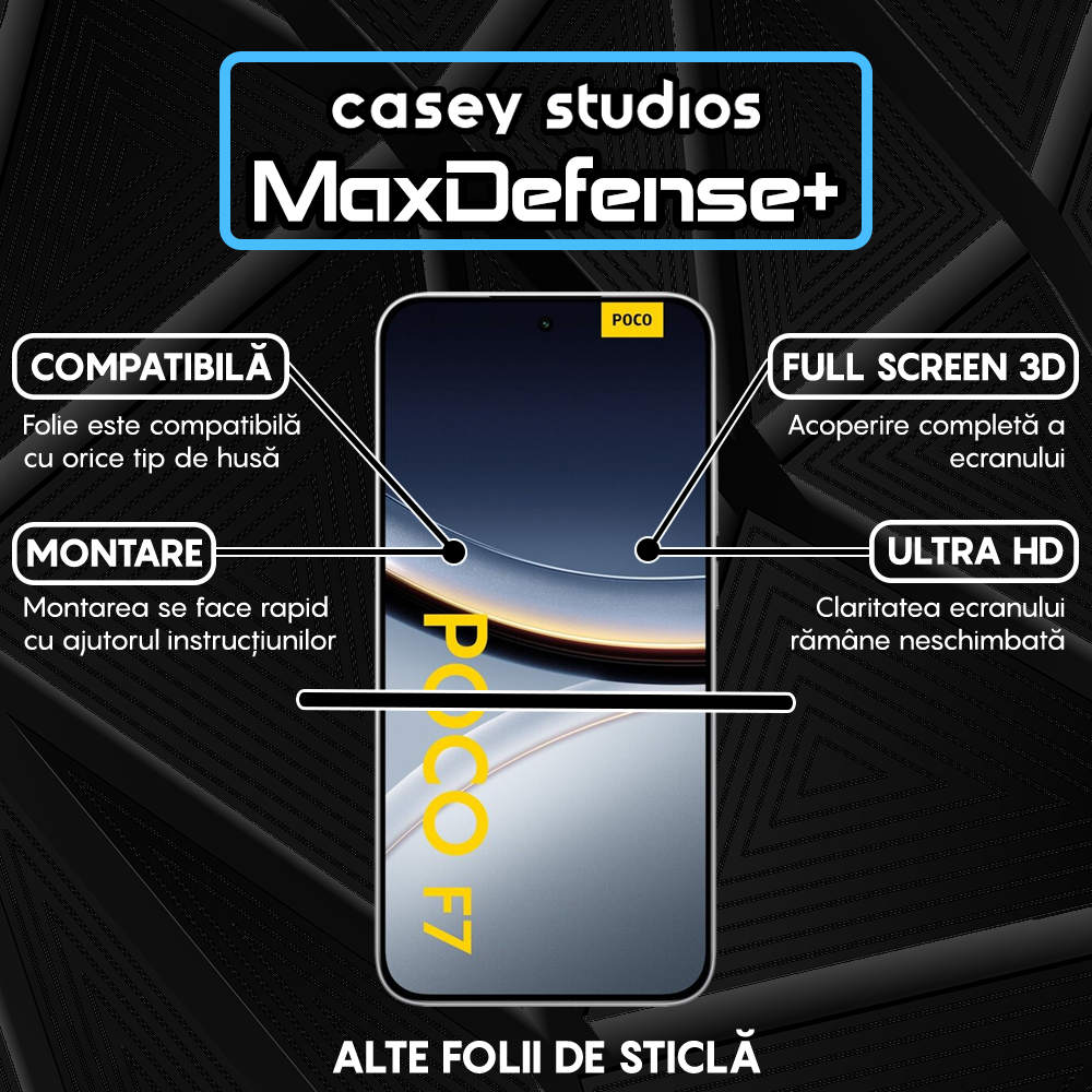 Folie Sticla MaxDefense+ - Xiaomi Poco F7 - Negru